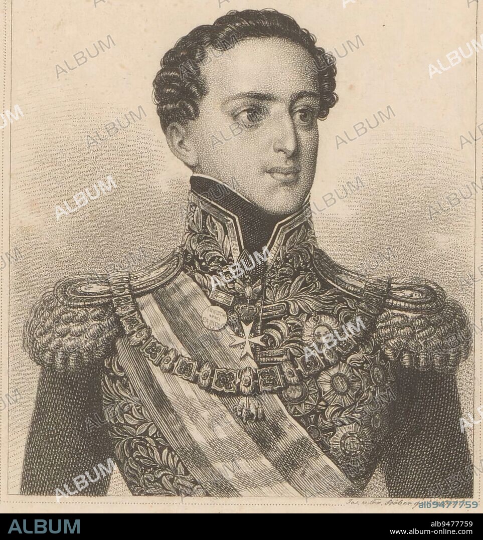 Portrait of Don Miguel, King of Portugal, print maker: Joseph Stöber, (mentioned on object), print maker: Franz Xaver Stöber, (mentioned on object), intermediary draughtsman: Gonsalva, Vienna, 1778 - 1852, paper, steel engraving, h 170 mm - w 108 mm.