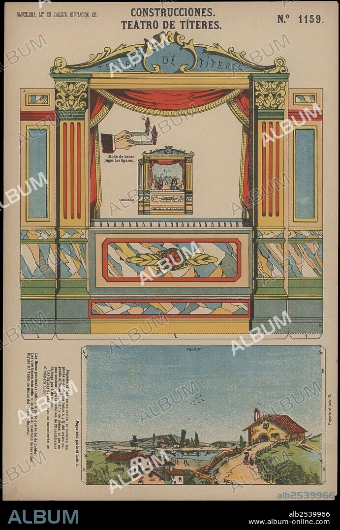 Construcciones infantiles. Teatro de títeres. Escenario y decorado de fondo. Editorial Paluzie, de Barcelona. Años 1910.