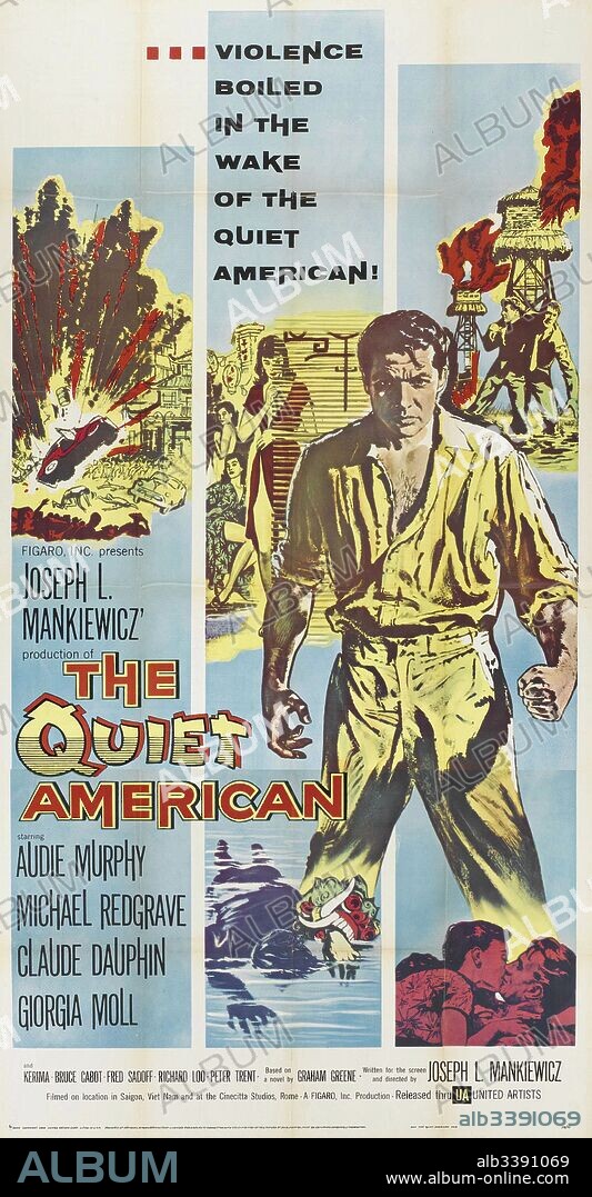Poster de EL AMERICANO TRANQUILO, 1958 (THE QUIET AMERICAN), dirigida por JOSEPH L. MANKIEWICZ. Copyright UNITED ARTISTS.