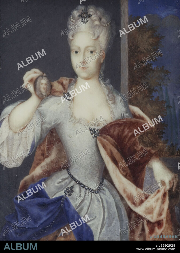 ECOLE FRANCAISE. Portrait thought to be Amalia-Wilhelmine of Habsburg, holding a miniature of her husband, future Emperor of Germany Joseph I, c1699.
