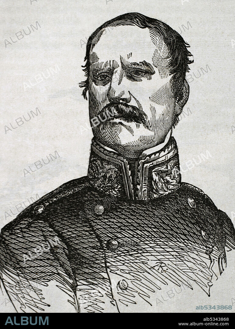 Rafael Maroto (1783-1847). Militar español. Se unió a las tropas del pretendiente al trono español Carlos V (Carlos María Isidro de Borbón) en la Primera Guerra Carlista. Junto con Espartero protagonizó el Abrazo de Vergara (31 de agosto de 1839) que puso fin a la contienda. Retrato. Grabado. Historia General de España por el Padre Mariana. Madrid, 1853.