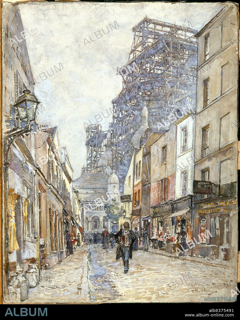 Rue du Chevalier-de-la-Barre, with Sacre-Coeur under construction, 1899.
