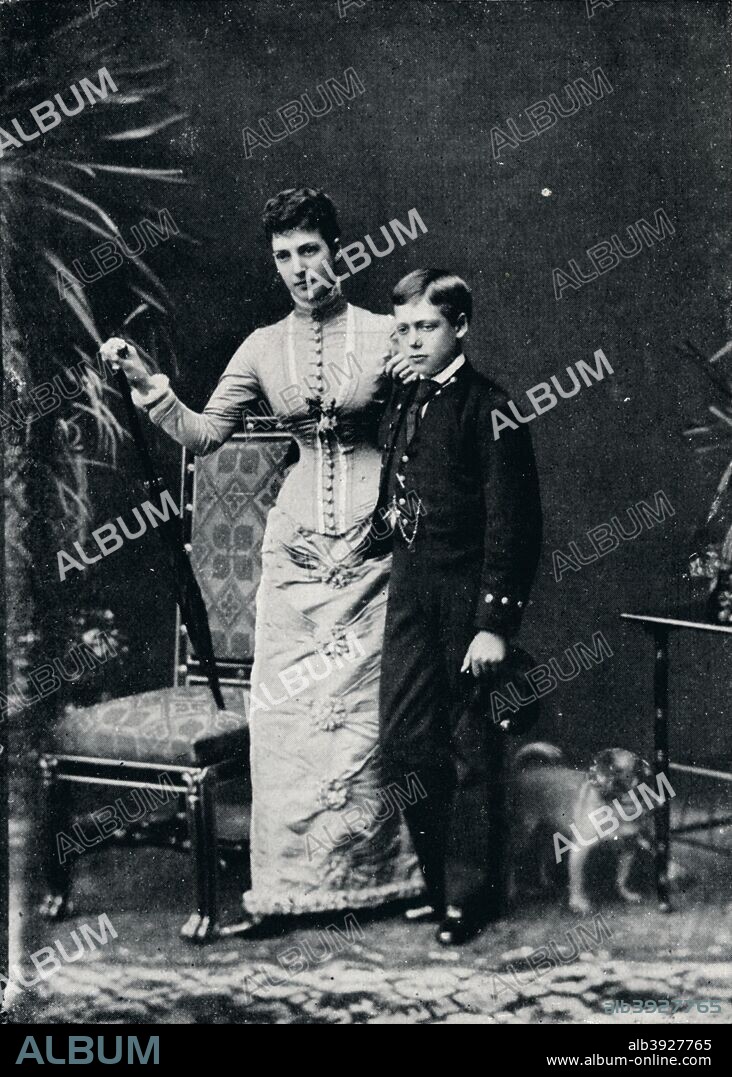 'Queen Alexandra and her second son, the future King George V, c1877 (1910). From Edward VII: His Life and Times, Volume I edited by Sir Richard Holmes, K.C.V.O. [The Amalgated Press, Ltd., London, 1910].