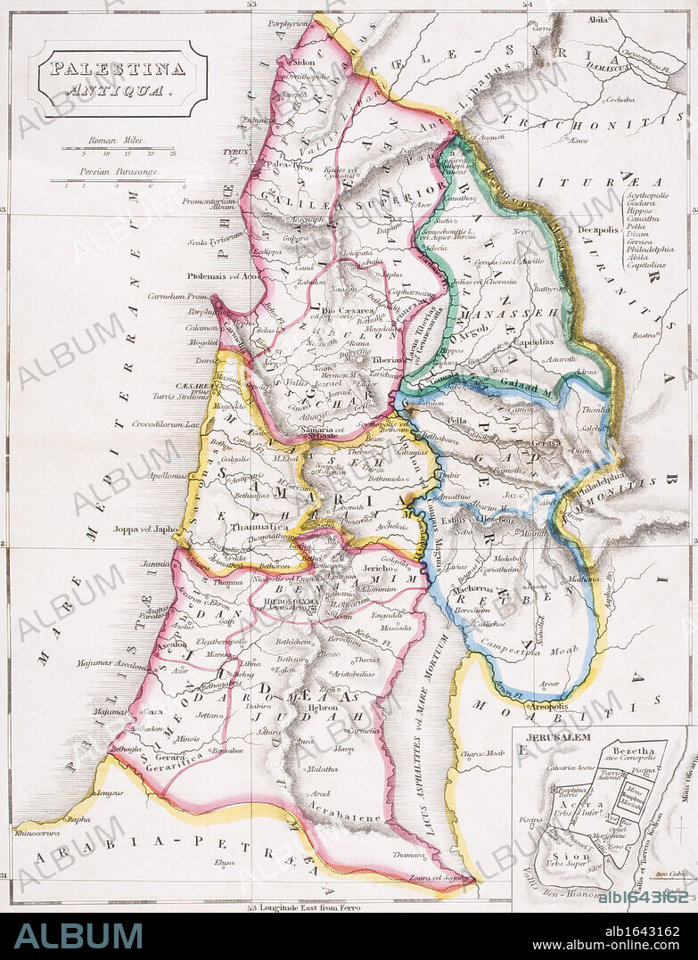 Map of Palestine Palestina Antiqua From The Atlas of Ancient Geography by Samuel Butler published London circa 1829.