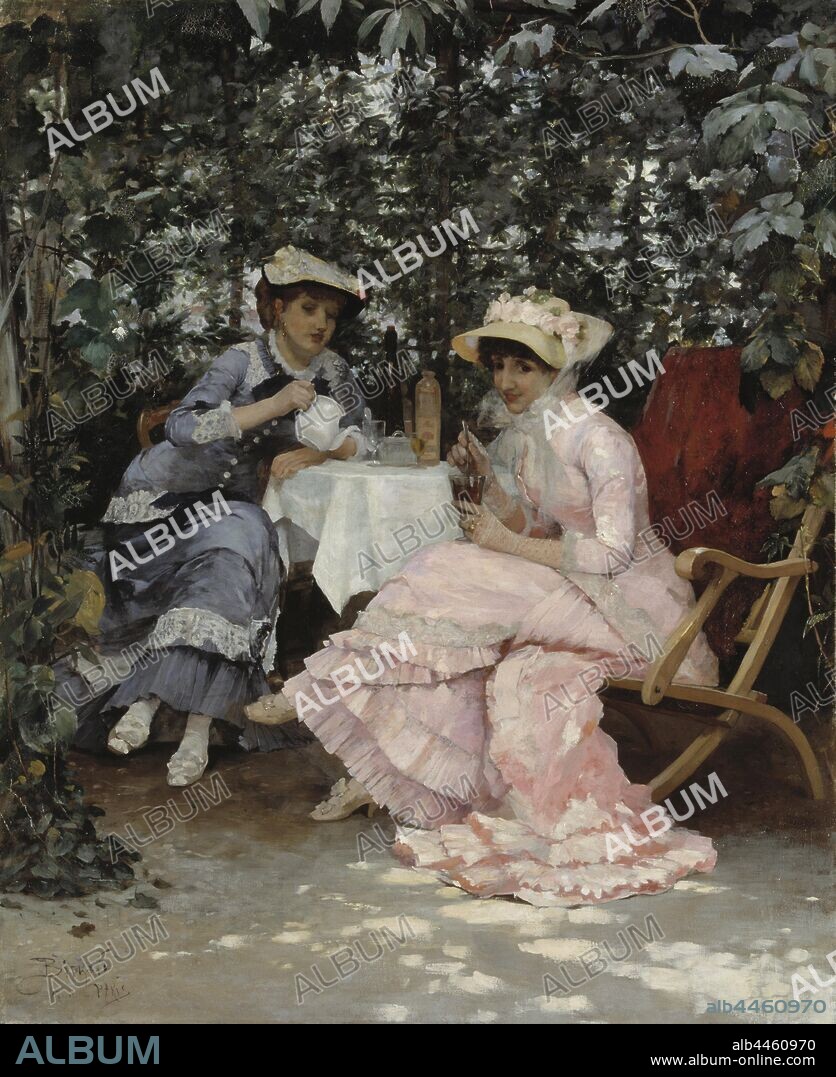 Hugo Birger, Sitting under the Arbor, I bersån, painting, 1880, Oil on canvas, Height, 100 cm (39.3 inches), Width, 81 cm (31.8 inches), Inscriptions, Signed, Birger étude - PARIS.