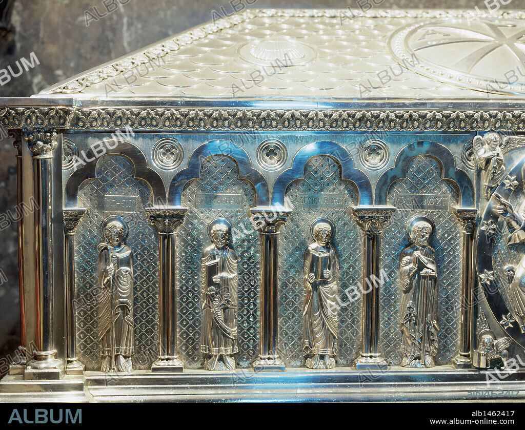 Spain. Galicia. Santiago de Compostela. Cathedral. The silver coffer holding the remains of St. James. Crypt. Built in 19th century. Detail evangelists.