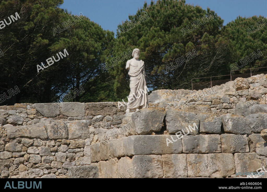 Greek Art. Emporium (Ampurias). Greek colony founded by the greeks of Foci., 570 BC. Statue of Asclepius. God of medicin. Neapolis.  Girona province. Catalonia. Spain. Europe.