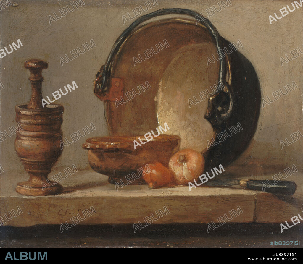 JEAN BAPTISTE SIMEON CHARDIN. Nature morte au chaudron de cuivre, c.1735. Still life with copper pot.
