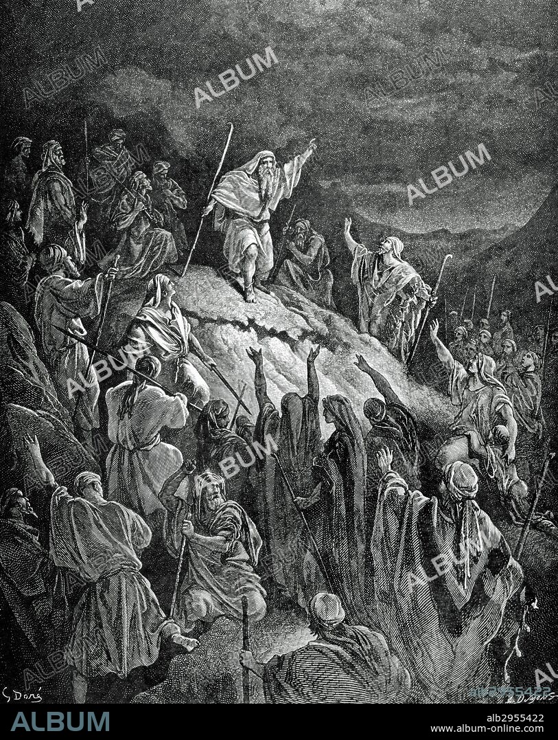 Mattathias (d. 165 BC). Leader of the Maccabean Revolt. Mattathias call to fight to Jewish refugees in the mountains. Maccabees, Book I, Chapter II, verses 40-46. Drawing by Gustave Dore. Engraving by Dumont.