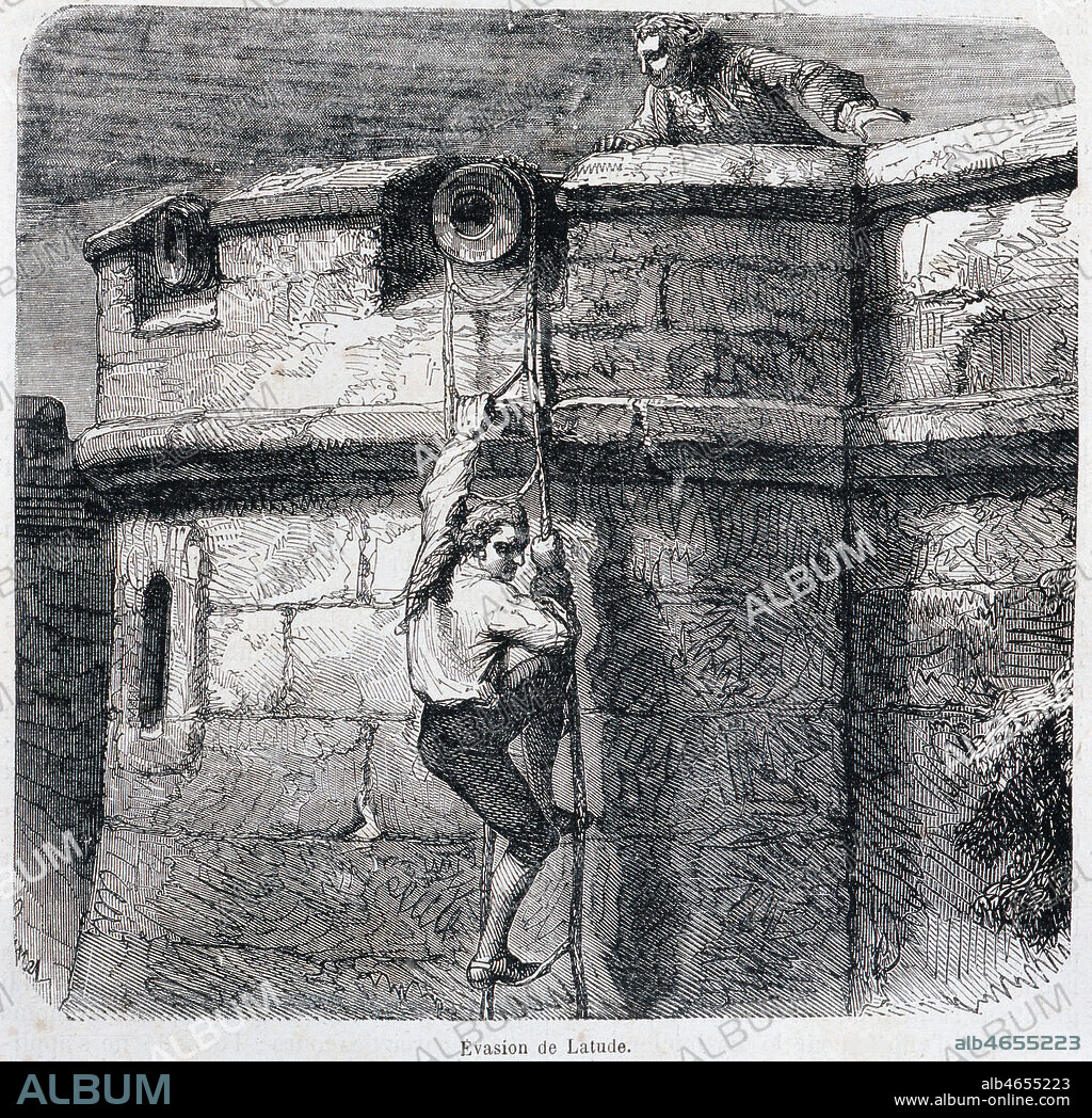 'Evasion de LATUDE (1725-1805)'. Gravure tiree de l'Histoire de la Bastille par Auguste MAQUET, fin 19eme. Credit : Collection Jonas/KHARBINE-TAPABOR.