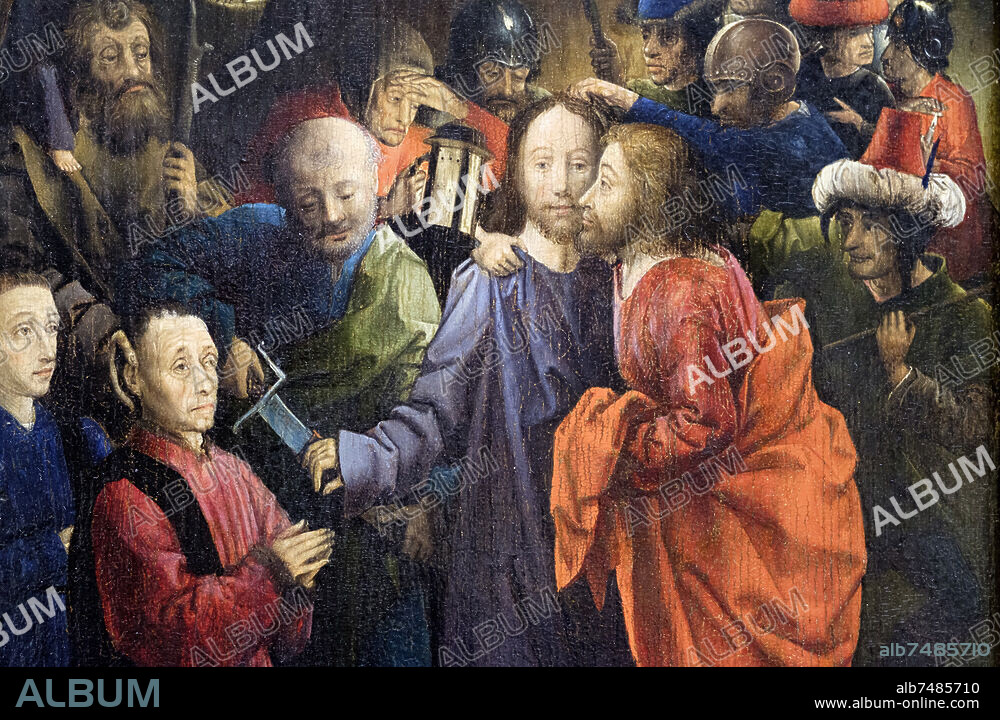 France, Paris, musée du Louvre, Maître de dreux Budé, identifié avec André d'Ypres, Tournai et Amiens de 1428 à 1444, Mons, 1450, Le Baiser de Judas et l'Arrestation du Christ, détail, chêne, vers 1445-1450.