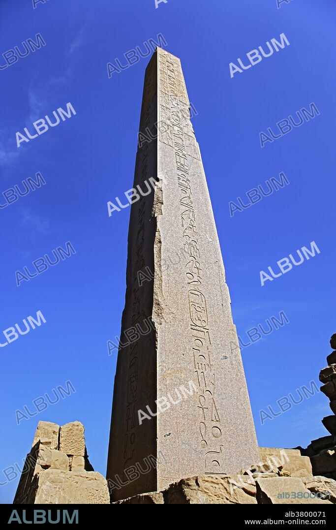 Obelisk of Queen Hatshepsut at the Karnak temple complex, north of modern day Luxor or ancient Thebes. Karnak is widely considered the largest temple complex every built by man.
