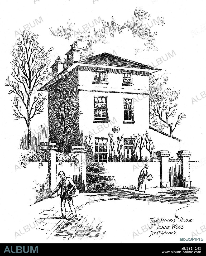 Thomas Hood's house, 28 Finchley Road, St John's Wood, London, 1912. The home of author and poet Thomas Hood (1799-1845). Illustration from Famous Houses and Literary Shrines of London, by John Adcock, (J M Dent and Sons, London, New York, 1912).