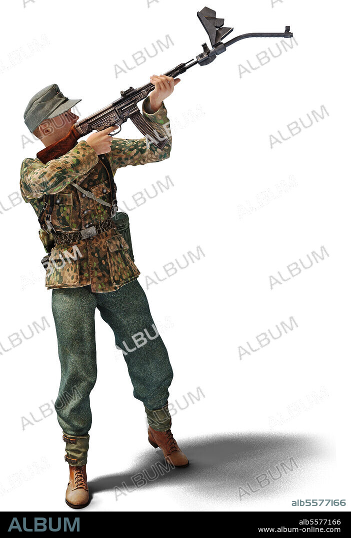 Illustration of a German soldier with the StG44 and the Krummlauf attachment.