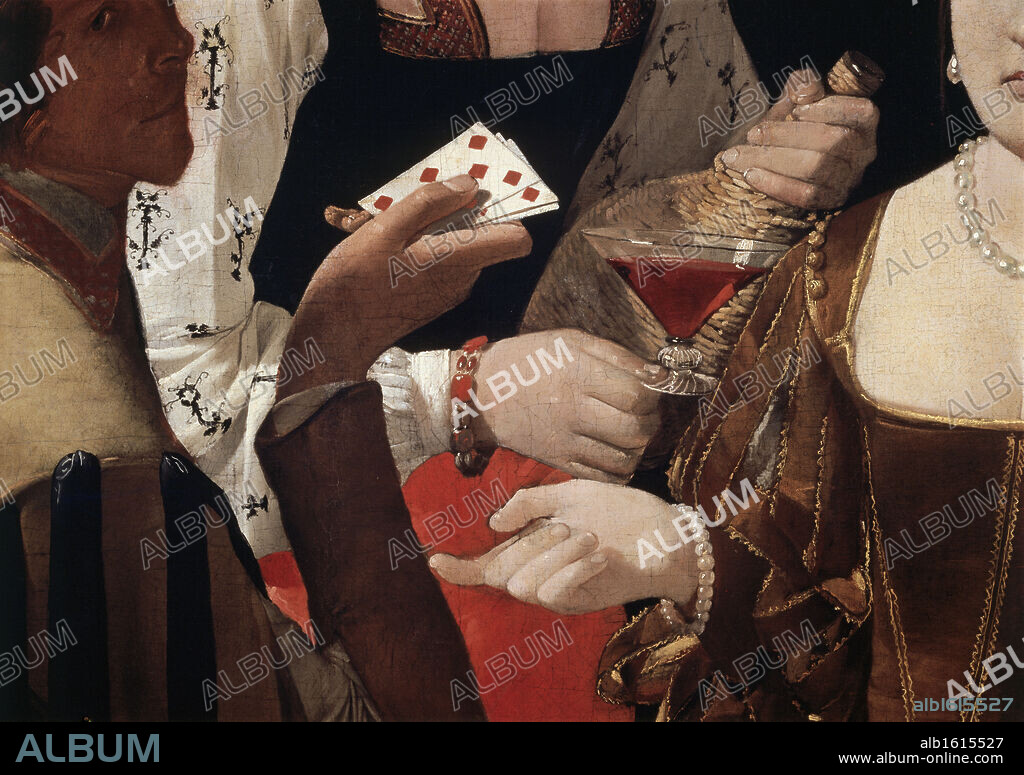 The Cheat With the Ace of Diamonds (Detail)  ca. 1635  Georges de La Tour (1593-1652 French)  Musee du Louvre, Paris.