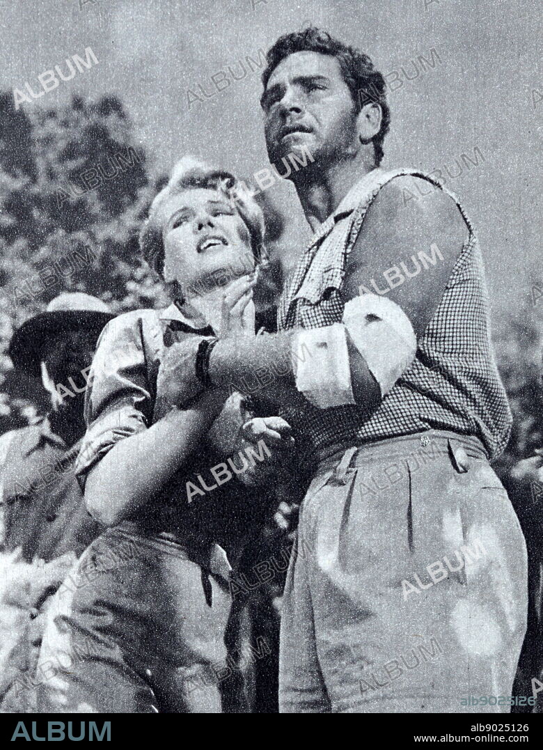 Film still from 'West of Zanzibar' starring Anthony Steel, Sheila Sim, Orlando Martins, and William Simons.