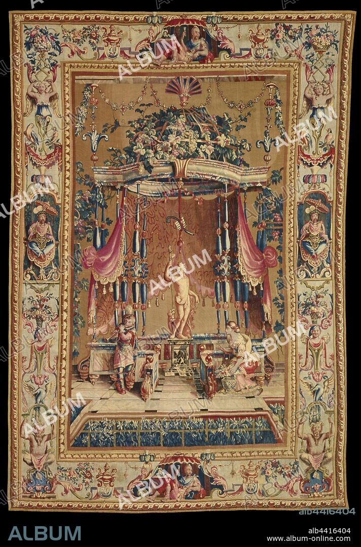 Tapestry: The Offering to Bacchus from The Grotesques Series, Woven after the design of Jean-Baptiste Monnoyer (French, 1636 - 1699), and Guy-Louis Vernansal (French, 1648 - 1729), Beauvais Manufactory (French, founded 1664), Beauvais, France, about 1688 - 1732, Wool and silk, modern cotton lining, 295.3 x 204.5 cm (116 1/4 x 80 1/2 in.).