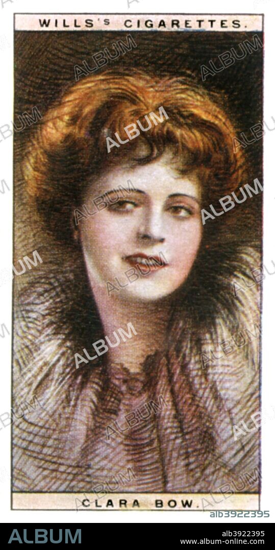 Clara Bow (1905-1965), American actress and sex symbol, 1928. Bow was widely recognized as an archetypal flapper and the original It Girl. Number 5 (of 25) in the second set of WD & HO Wills' Cigarette Cards entitled Cinema Stars (1928).
