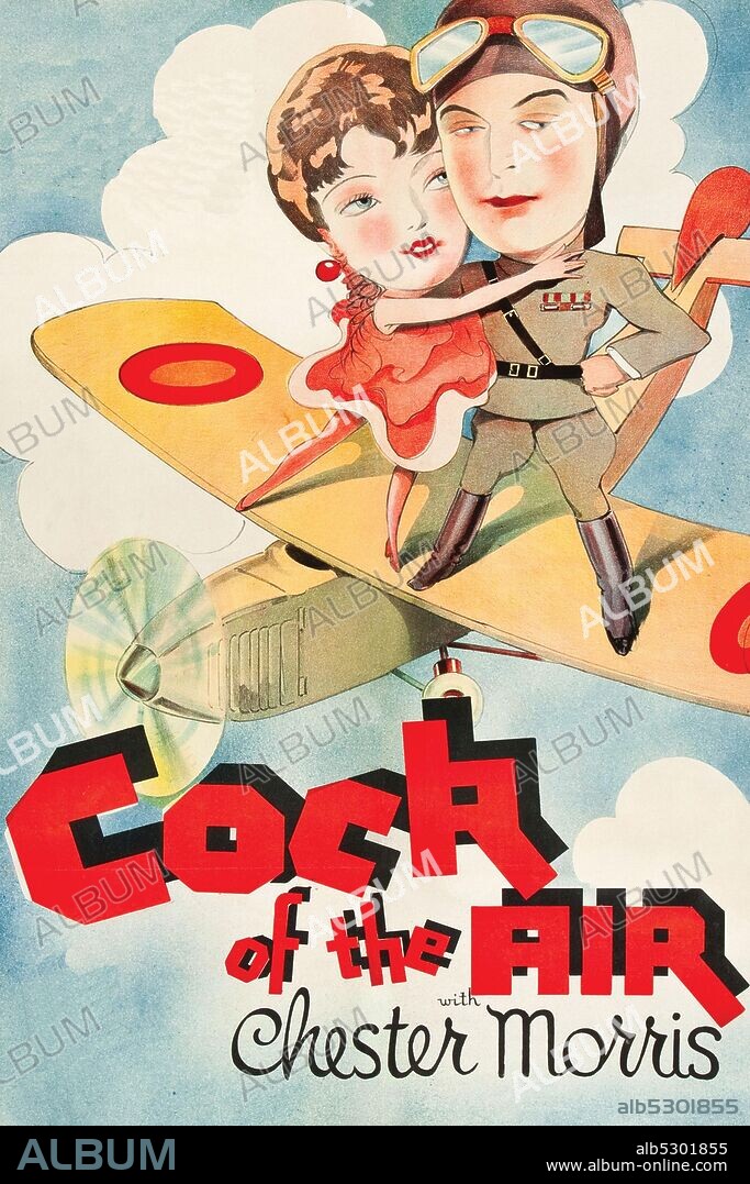 Stylized pilot and girl on the wings of a plane.