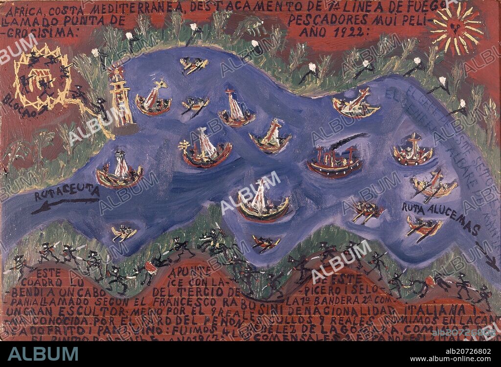 LORENZO APARICIO (1900-1989) BOLICHE. PINTURA NAIF-COSTA DE AFRICA.