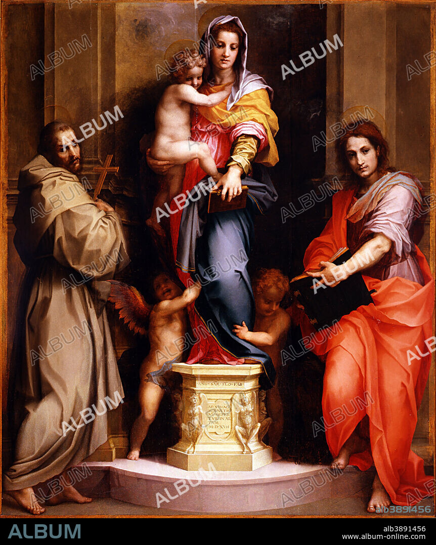 ANDREA DEL SARTO. Madonna delle Arpie / Madonna of the Harpies. Date/Period: 1517. Painting. Oil on panel. Height: 207 cm (81.4 in); Width: 178 cm (70 in).