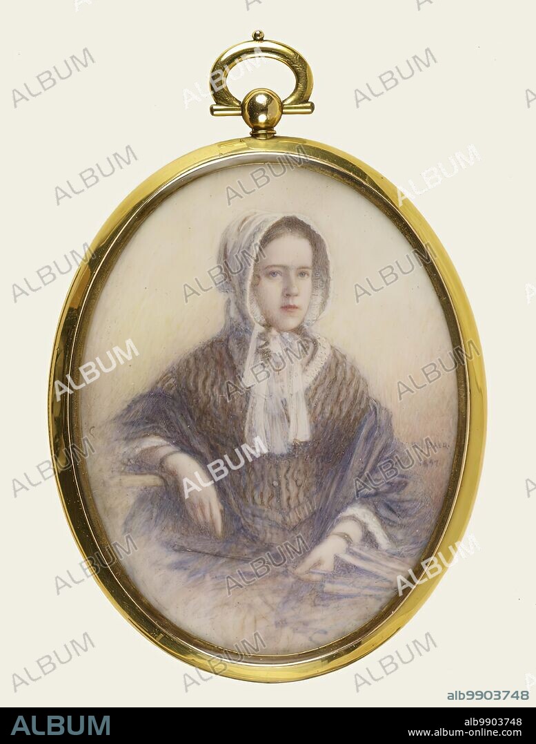 WILLIAM JACOB BAER. Portrait of Ellen Harper Walters, 1897. Ellen Walters (1822-1862) was the daughter of a prosperous Philadelphia merchant. She died at the age of 40, leaving her husband with two children to raise: Henry (1848-1931) and Jennie (1853-1922). To paint this miniature 35 years after Ellen's death, the artist worked from a daguerreotype made in 1846, the year of her marriage to art collector William T. Walters whose collection formed the basis of the Walters Art Museum.