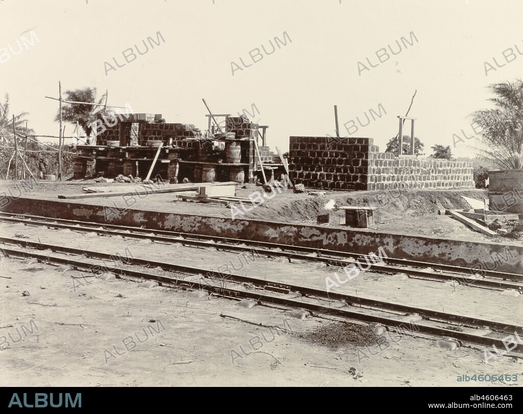 Sierra Leone, View of exterior of 4 Mile Village Railway Station under construction (later re-named Newton).Caption reads: 4 Mile Village Stn. Building, Sep. 1st 1898, 1898. 1999/221/1/34/39.