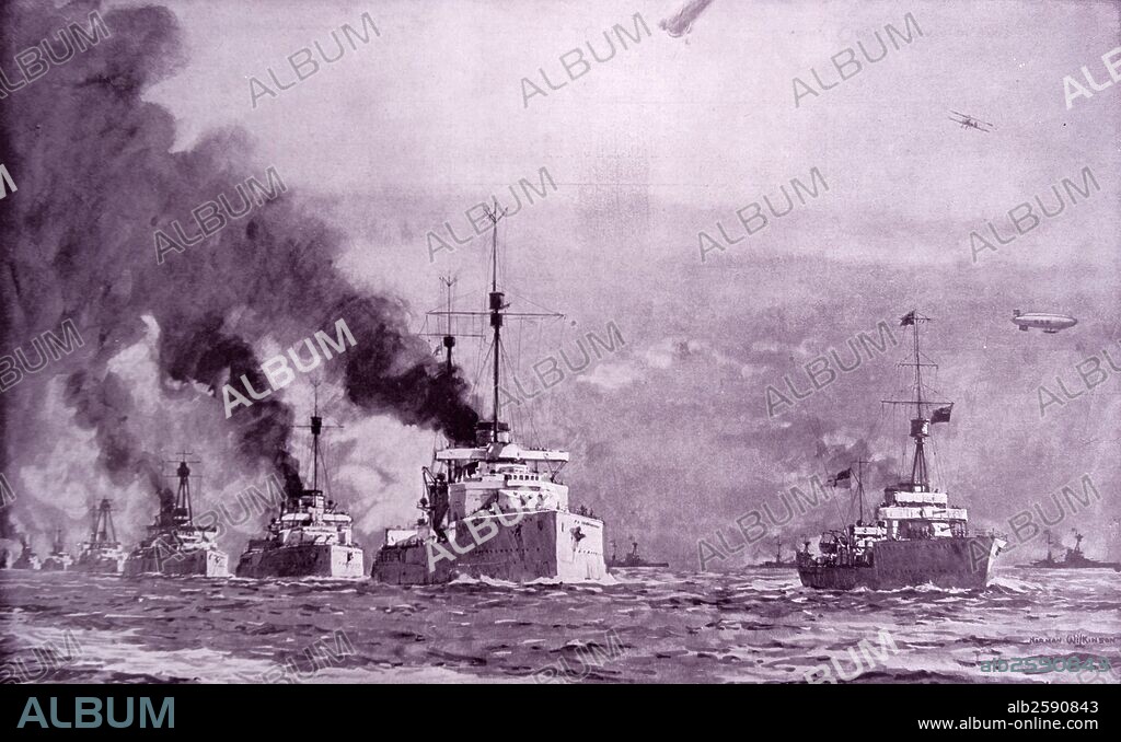 The German fleet en route to Scapa Flow in 1918. In 1919 Over 50 warships of the German High Seas Fleet were scuttled by their crews at Scapa Flow, World war one.