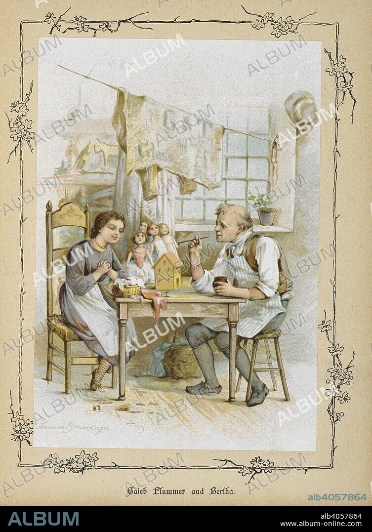 'Caleb Plummer and Bertha'. Characters in 'The Blind toy-maker' the story by Charles Dickens. Children's stories from Dickens, re-told by his grand-daughter and others / illustrated by Frances Brundage [et al] ; edited by Edric Vredenburg. London : Raphael Tuck & Sons, [1897]. Source: YK.2000.a.12945 page 13. Language: English.