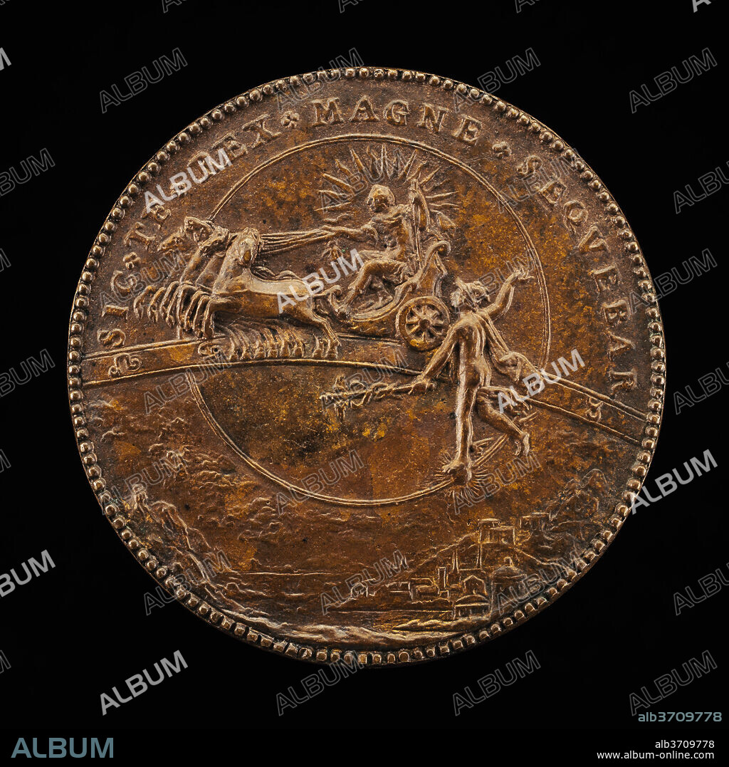 FRENCH 17TH CENTURY. The Sun Driving Along the Zodiac [reverse]. Dated: 1630. Dimensions: overall (diameter): 4.81 cm (1 7/8 in.)  gross weight: 33.58 gr (0.074 lb.)  axis: 12:00. Medium: bronze.