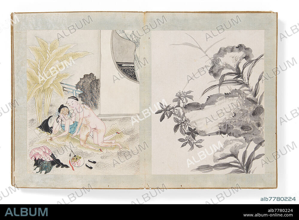FANFOLD BOOK WITH 18 EROTIC AND 18 BLACK INK PAINTINGS.<br><br>China. Qing dynasty. 18th/19th c. Art trade, Van Ham.