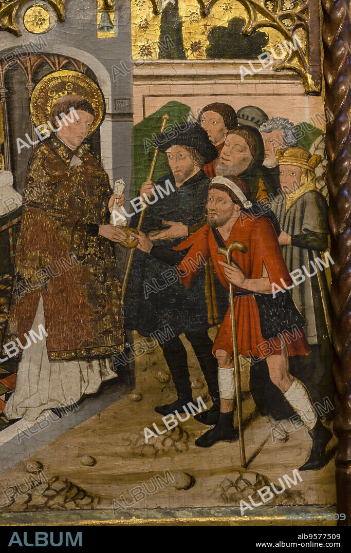 retablo de San esteban,pintura al temple sobre tabla,siglo XV, de iglesia del monasterio de San Pedro, siglos XI-XII,Siresa,valle de Hecho, pirineo aragones,Huesca,Spain.