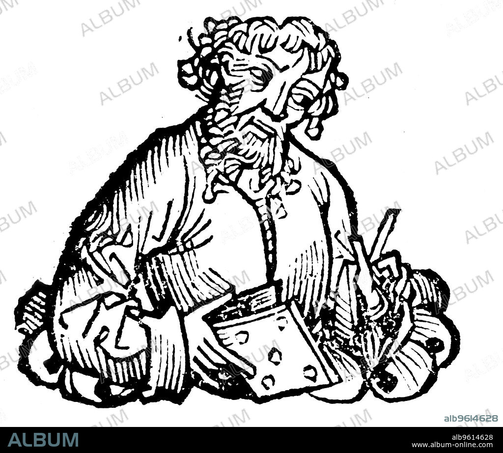 Aristarchos of Samos (fl260 BC), Alexandrian astronomer, 1493. Aristarchos was the first recorded astronomer to maintain that the Earth orbits the Sun (heliocentric universe). His theory was rejected by his contemporaries and did not gain acceptance until the time of Copernicus almost 2000 years later. From Liber chronicarum mundi (Nuremberg Chronicle) by Hartmann Schedel. (Nuremberg, 1493).