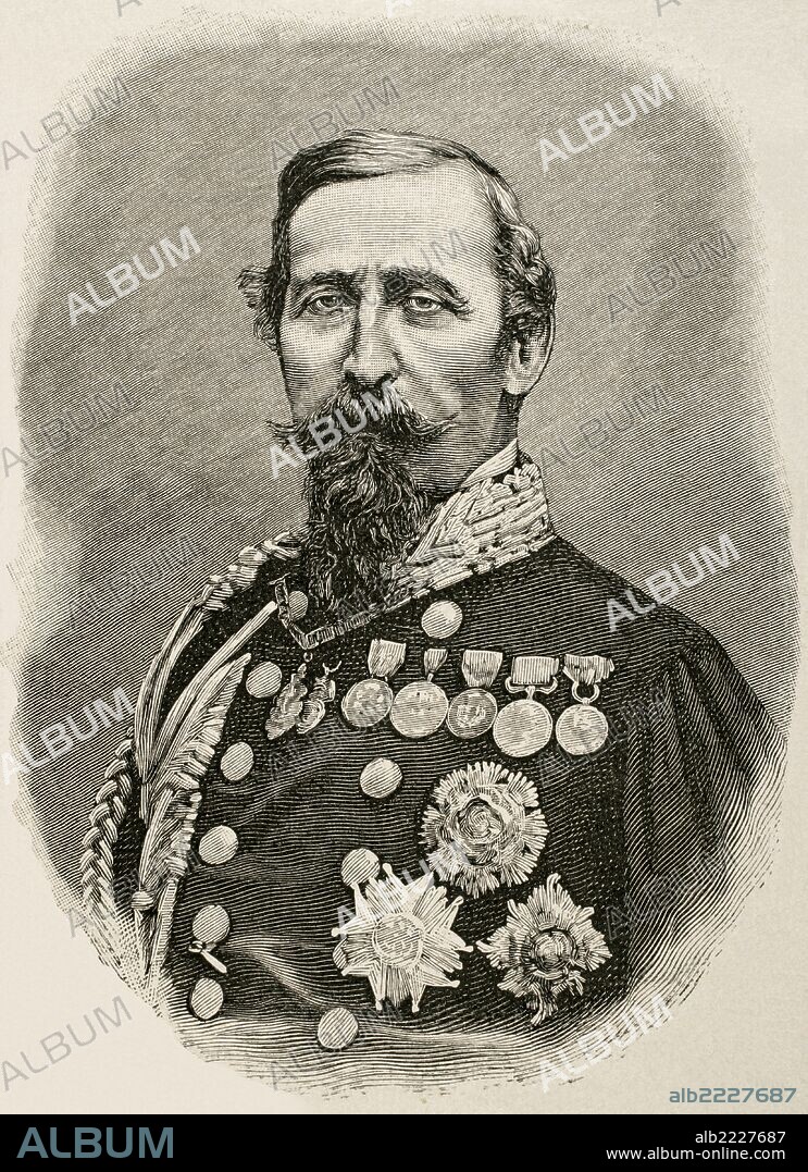 Alfonso La Marmora (1804-1878). Militar y político italiano. Grabado de "Historia Universal", 1885.