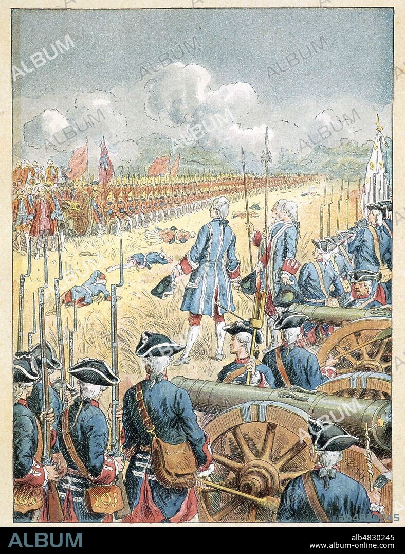 Bataille de Fontenoy, le 11/05/1745. Illustration de 1889 par Fredrich LIX (1830-1897) pour Histoire de la France a Travers les Siecles, 1895, par Henriette de WITT (1829-1908). Credit : Coll. Jonas/KHARBINE-TAPABOR.