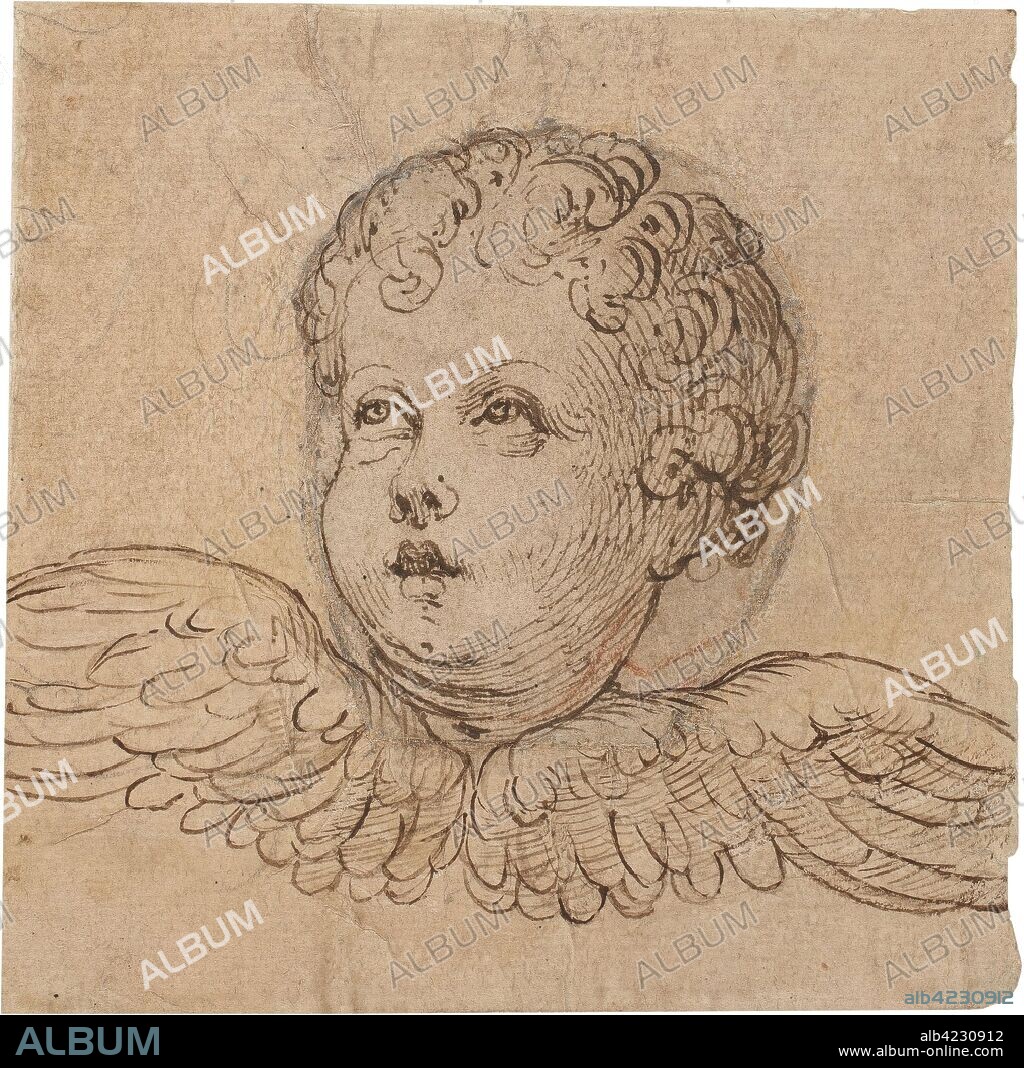 ANONYME. Anonymous / 'Winged head of a putto'. XVI century. Pencil on yellow paper.