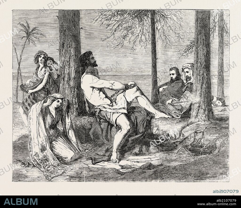HISTORICAL PAINTING, "DELILAH ASKING FORGIVENESS OF SAMSON." BY WILLIAM J. BURTON, 1851.