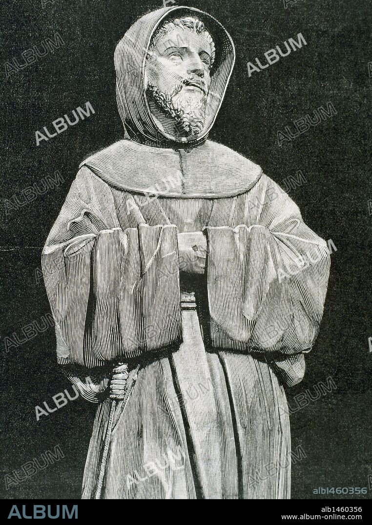 Saint Francis of Assisi (Giovanni Francesco di Bernardone (1181/1182-1226) . Catholic friar and preacher. He founded Franciscan orders of the Friars Minor, the womanÕs Order of St. Clare, and the lay Third Order of Saint Francis. Eengraving.