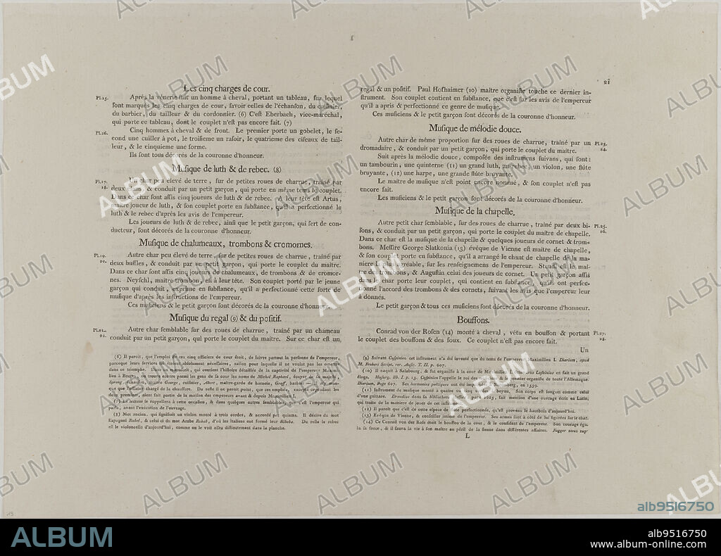 The Triumph of Emperor Maximilian I: Second sheet of six, French translation of the description by Marc Treitzsaurwein, Emperor's Secretary (Dornik-Eger 36; Bartsch 81), Burgkmair, Hans (the Elder), Author of model, Dürer, Albrecht (workshop of), Engraver, Bartsch, Adam von, Publisher, Between 1512 and 1519, 1st quarter of the 16th century, Print, Graphic arts, Original print, Typography = letterpress printing, Dimensions - Work: Height: 41.5 cm, Width: 58 cm.