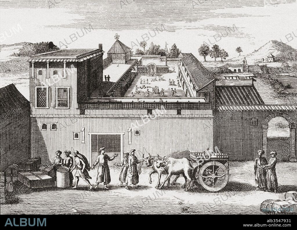 The trading post established by the British East India Company at Surat, India, c.1680. From British Merchant Adventurers, published 1942.