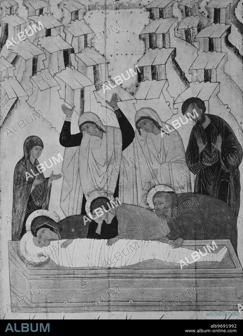 "The Entombment" by Andrei Rublev. The Tretyakov Gallery, Moscow, Russia. Late 15th Century. Undated. Supplied By: SCRSS - Society for Co-operation in Russian & Soviet Studies.