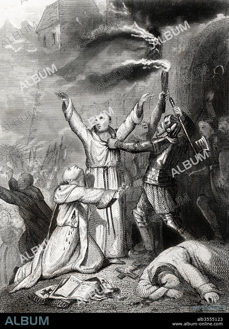 Gran Bretaña. Matanza de sacerdotes católicos en Dublín en 1647. Grabado de 1864.