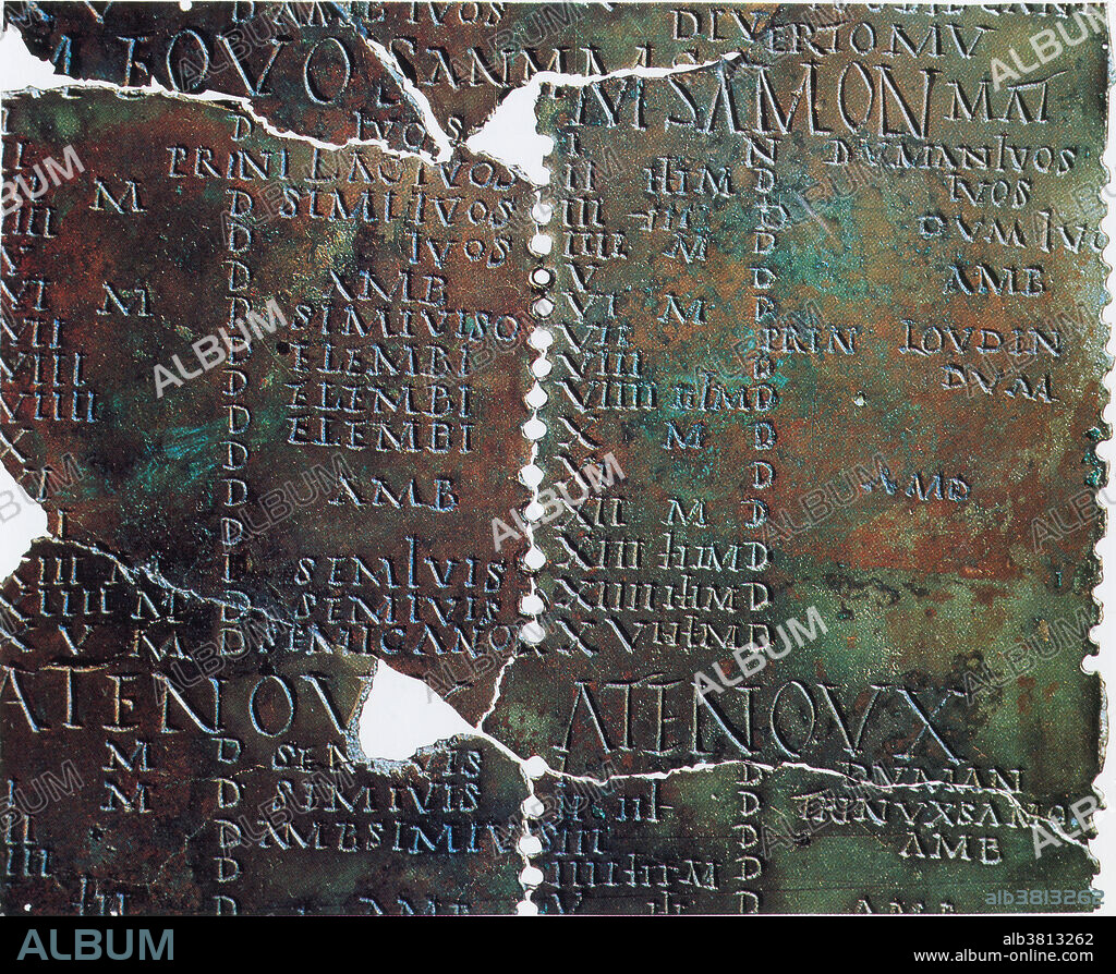 A 64 month bronze calendar (first or second century BC) written in a combination of Roman numerals and letters and the Celtic language of Gaul, helped druids select the most auspicious days for religious festivals.