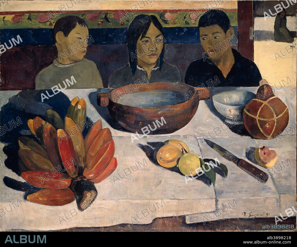 PAUL GAUGUIN. Le repas, dit aussi Les bananes / The Meal, also called Bananas. Date/Period: 1891. Oil on paper glued on canvas. Oil on paper mounted on canvas. Height: 730 mm (28.74 in); Width: 920 mm (36.22 in).