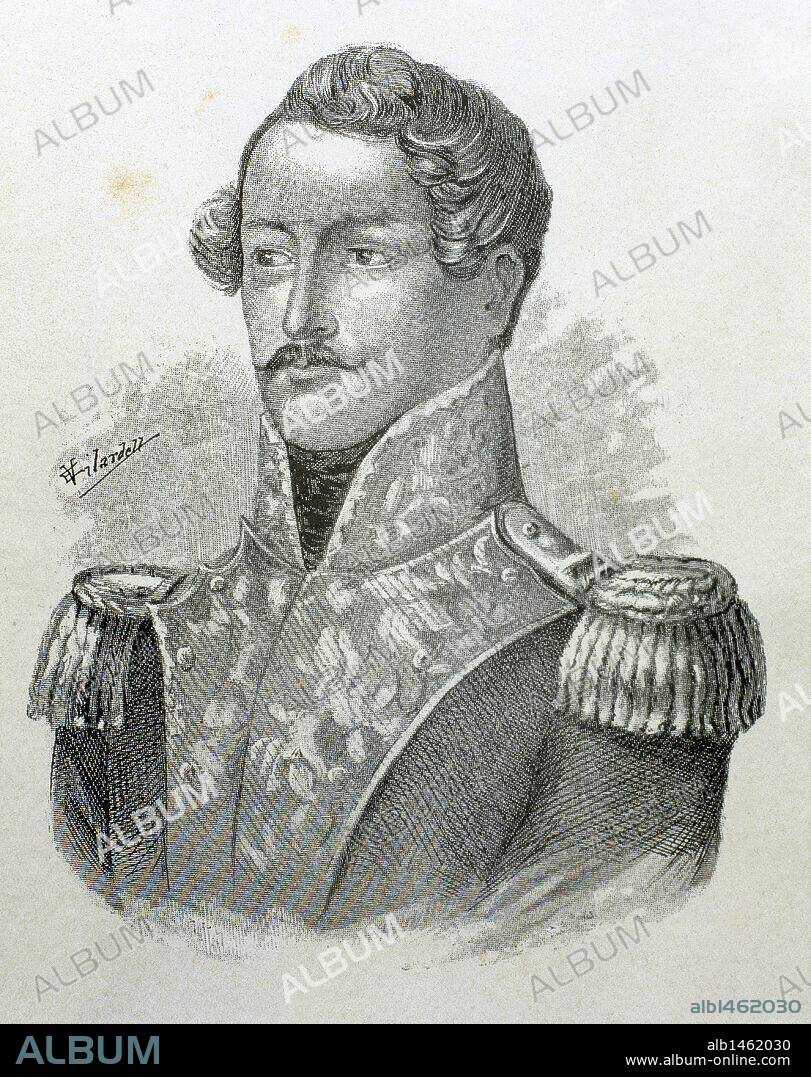 SANTANDER, Francisco de Paula (1792-1890). Político y militar colombiano. Vicepresidente de la República Colombiana (1821). Grabado de "Americanos célebres" (1888).