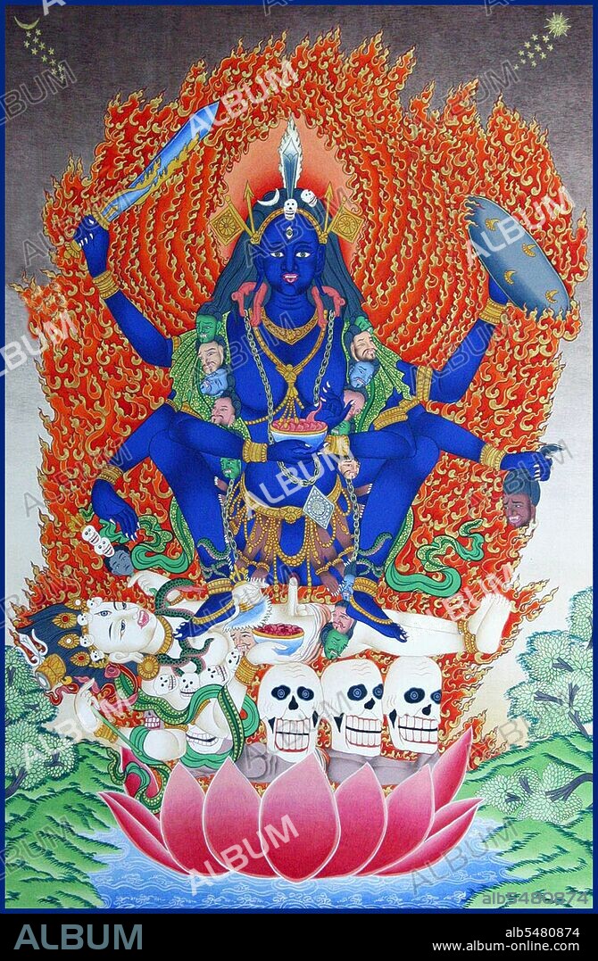 Kali is the Hindu goddess associated with eternal energy. 'She who destroys'. The name Kali comes from kala, which means black, time, death, lord of death, Shiva. Kali means 'the black one'. Since Shiva is called Kala - the eternal time, Kali, his consort, also means 'Time' or 'Death' (as in time has come). Hence, Kali is considered the goddess of time and change. Although sometimes presented as dark and violent, her earliest incarnation as a figure of annihilation still has some influence. Various Shakta Hindu cosmologies, as well as Shakta Tantric beliefs, worship her as the ultimate reality or Brahman. She is also revered as Bhavatarini (literally 'redeemer of the universe'). Kali is represented as the consort of Lord Shiva, on whose body she is often seen standing. She is associated with many other Hindu goddesses like Durga, Bhadrakali, Sati, Rudrani, Parvati and Chamunda. She is the foremost among the Dasa Mahavidyas, ten fierce Tantric goddesses.