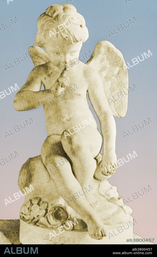 Seated Cupid by Etienne Maurice Falconet, 1757, housed in the Louvre Museum in Paris. Cupid is the god of desire, erotic love, attraction and affection. He is often portrayed as the son of the love goddess Venus, and is known in Latin also as Amor ("Love"). His Greek counterpart is Eros. Although Eros appears in Classical Greek art as a slender winged youth, during the Hellenistic period, he was increasingly portrayed as a chubby boy. During this time, his iconography acquired the bow and arrow that represent his source of power: a person, or even a deity, who is shot by Cupid's arrow is filled with uncontrollable desire.