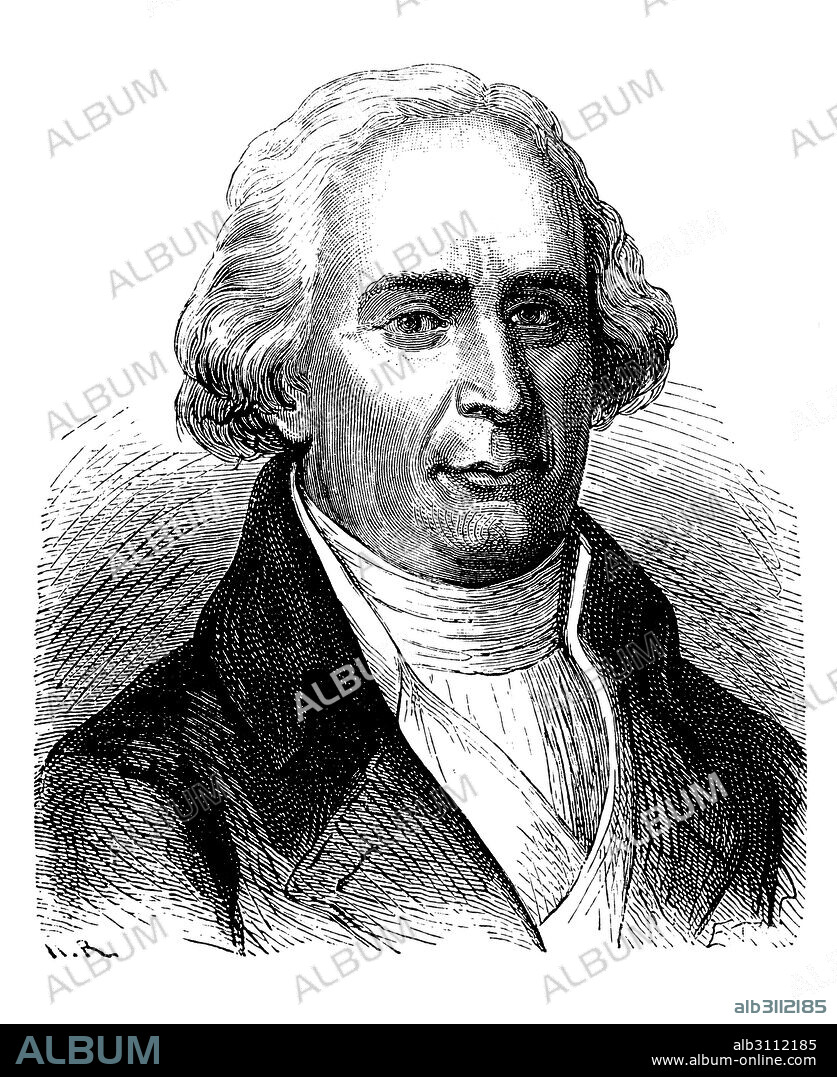 Joseph-Michel de Montgolfier (1740-1810), francés, inventor en 1782 junto a su hermano Jacques-Étienne del globo aerostático Montgolfiere. Grabado de 1873.