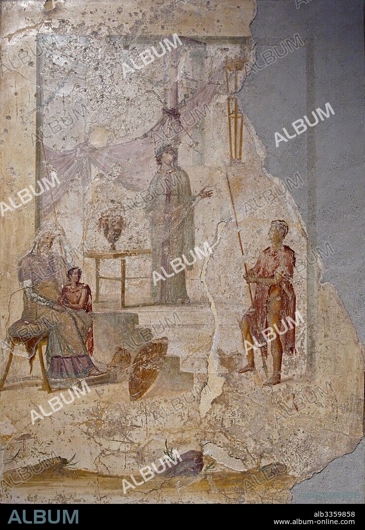 ROMAN-POMPEIAN WALL PAINTING. Cassandra predicts the downfall of Troy.
