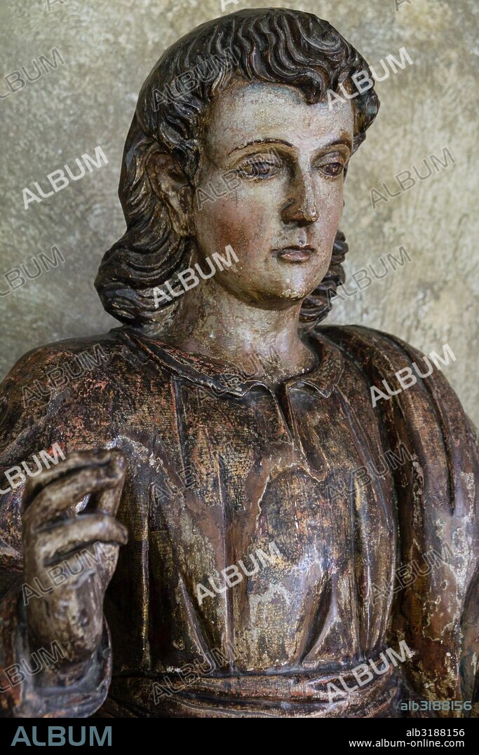 San juan Evangelista, talla en madera, , siglo XVI, museo colonial, Hotel museo Casa Santo Domingo,  antiguo Convento de Santo Domingo,Antigua Guatemala, departamento de Sacatepéquez, Guatemala, Central America.